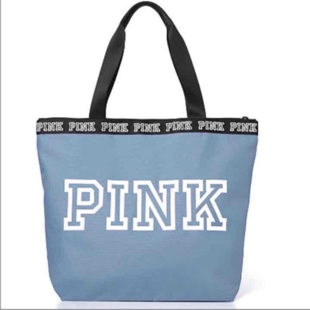 NWT Victoria’s Secret PINK zipped tote bag logo blue large